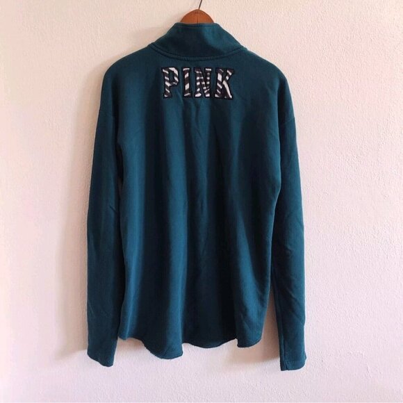 Victorias Secret PINK Quarter Zip Green Long Sleeve Pullover Sweatshirt - Picture 3 of 6
